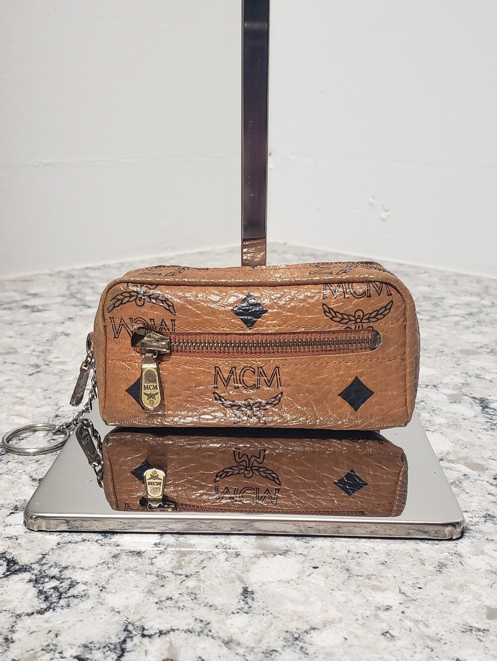 MCM Vintage Cognac Monogram Visetos Key Pouch Keychain